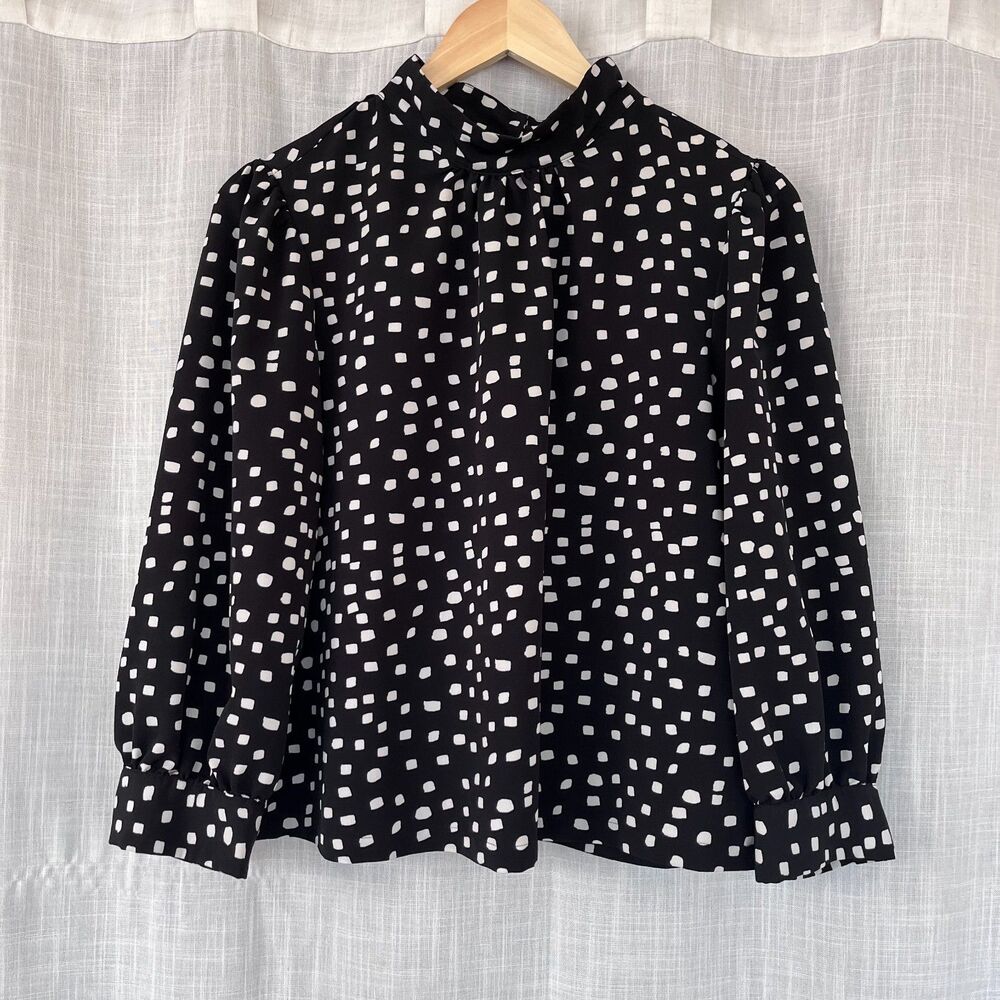 Sanctuary Polka Dot Mock Neck Button Back Blouse